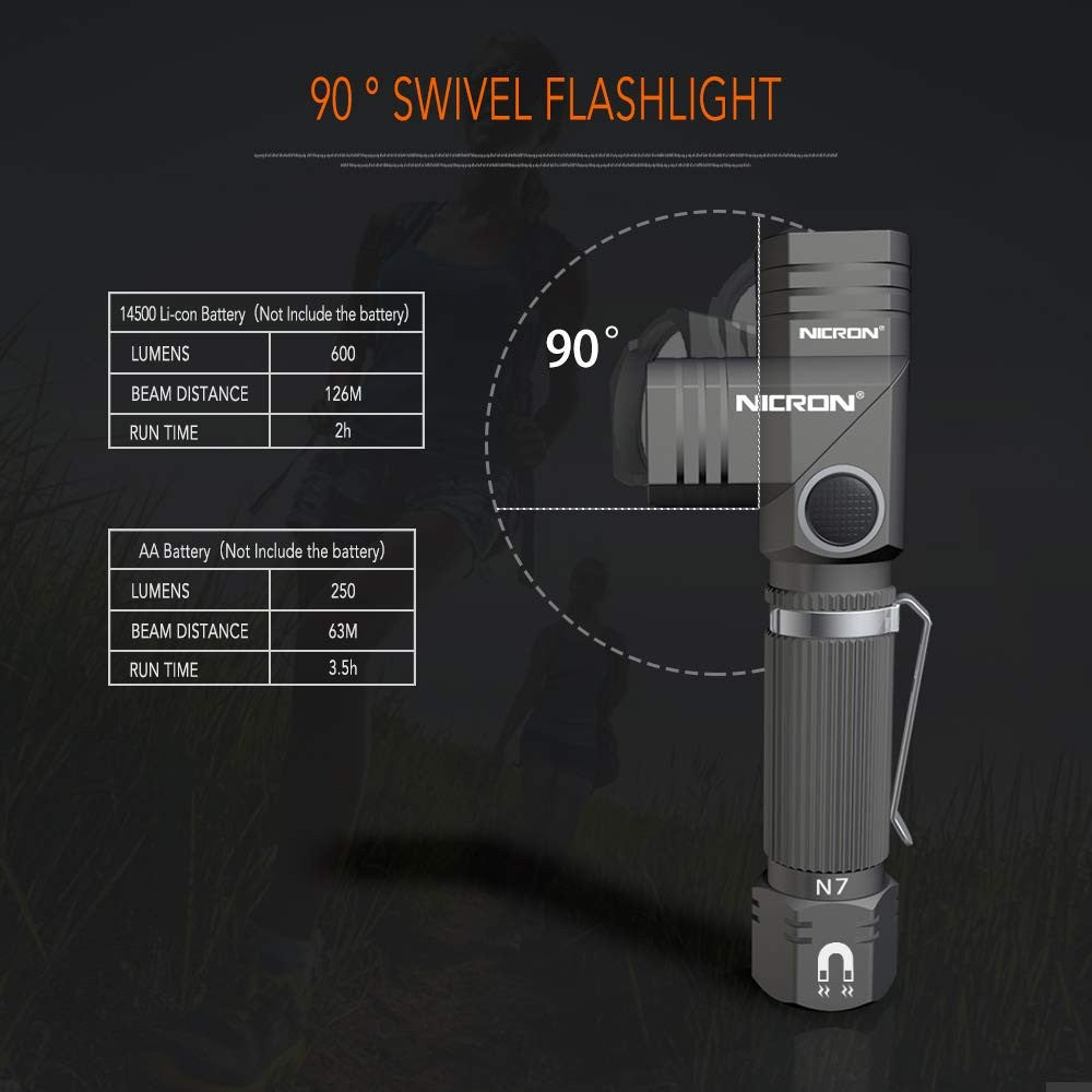 NICRON N7 Magnetic Waterproof LED Flashlight 600 Lumens for Camping Outdoor