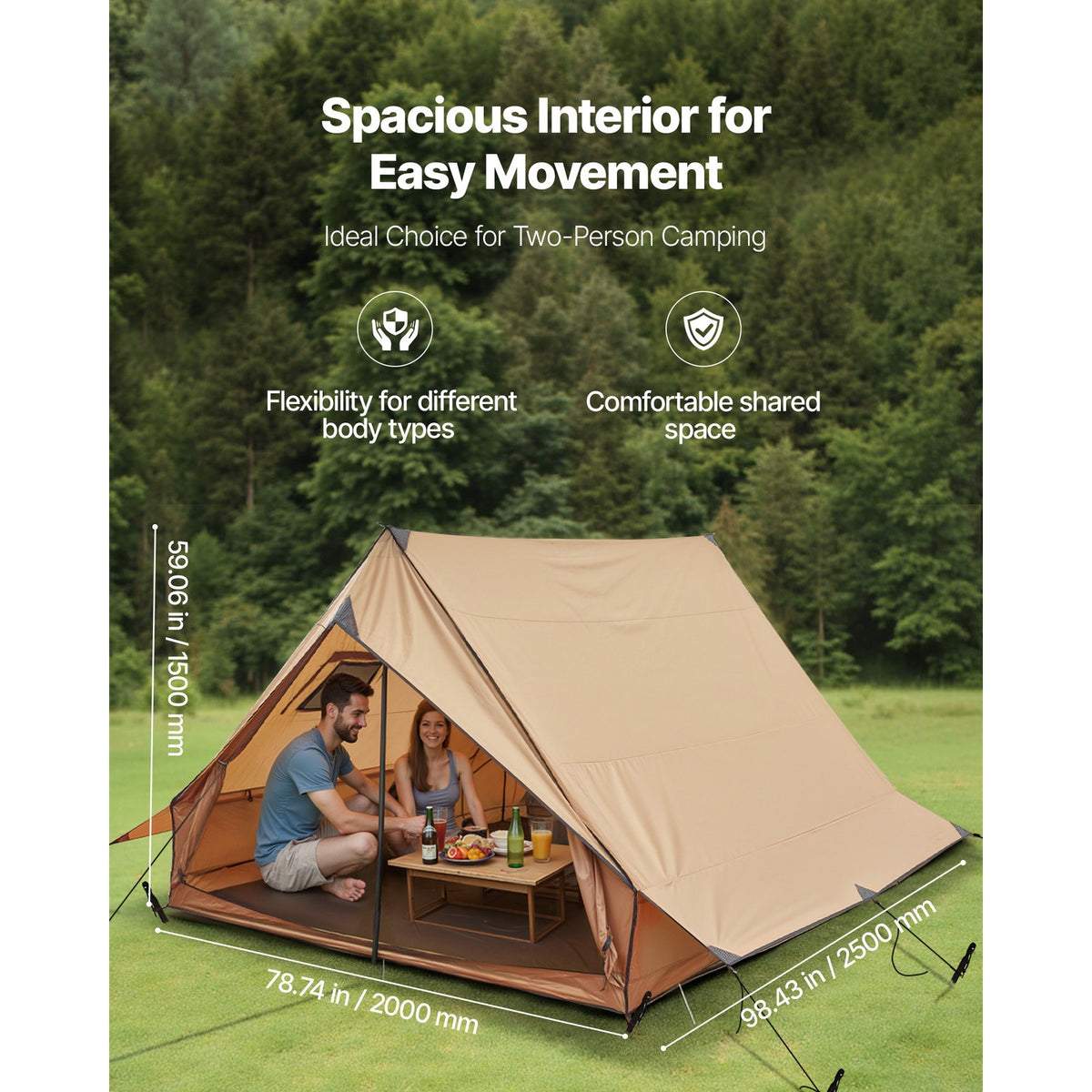 Portable Camping Tent with Stove Jack Ground Mat for 2 Persons