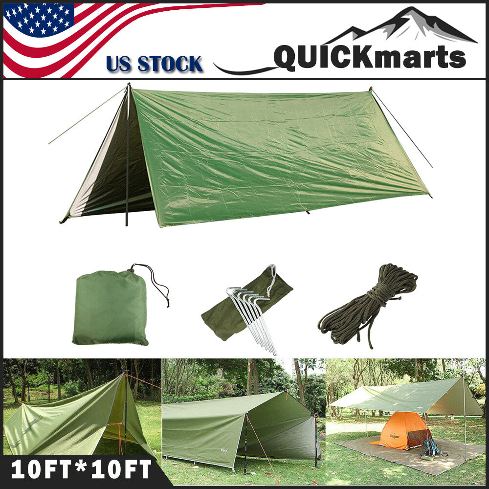 10x10 ft Waterproof Camping Tarp Shelter with Grommets