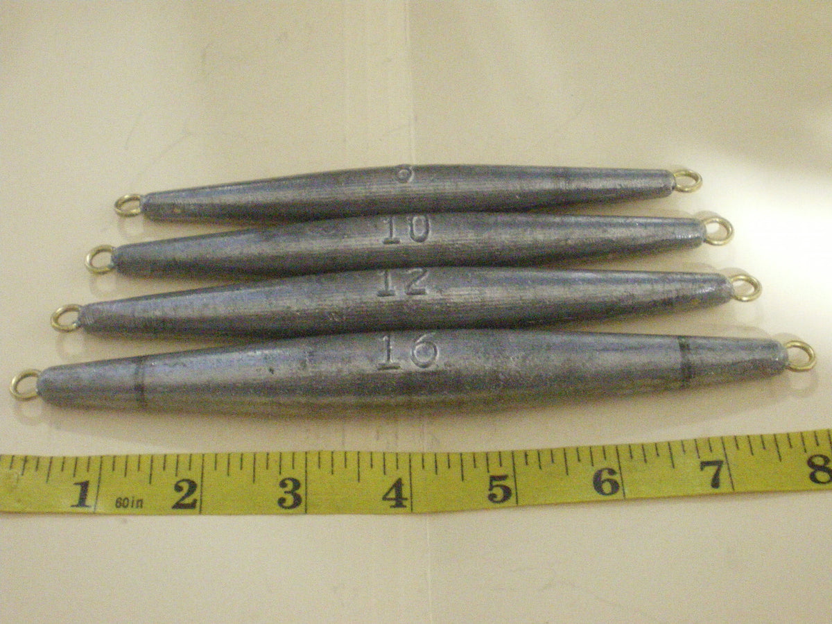 4 Pack Inline Trolling Sinkers - 16, 12, 10, 8 Oz Fishing Weights