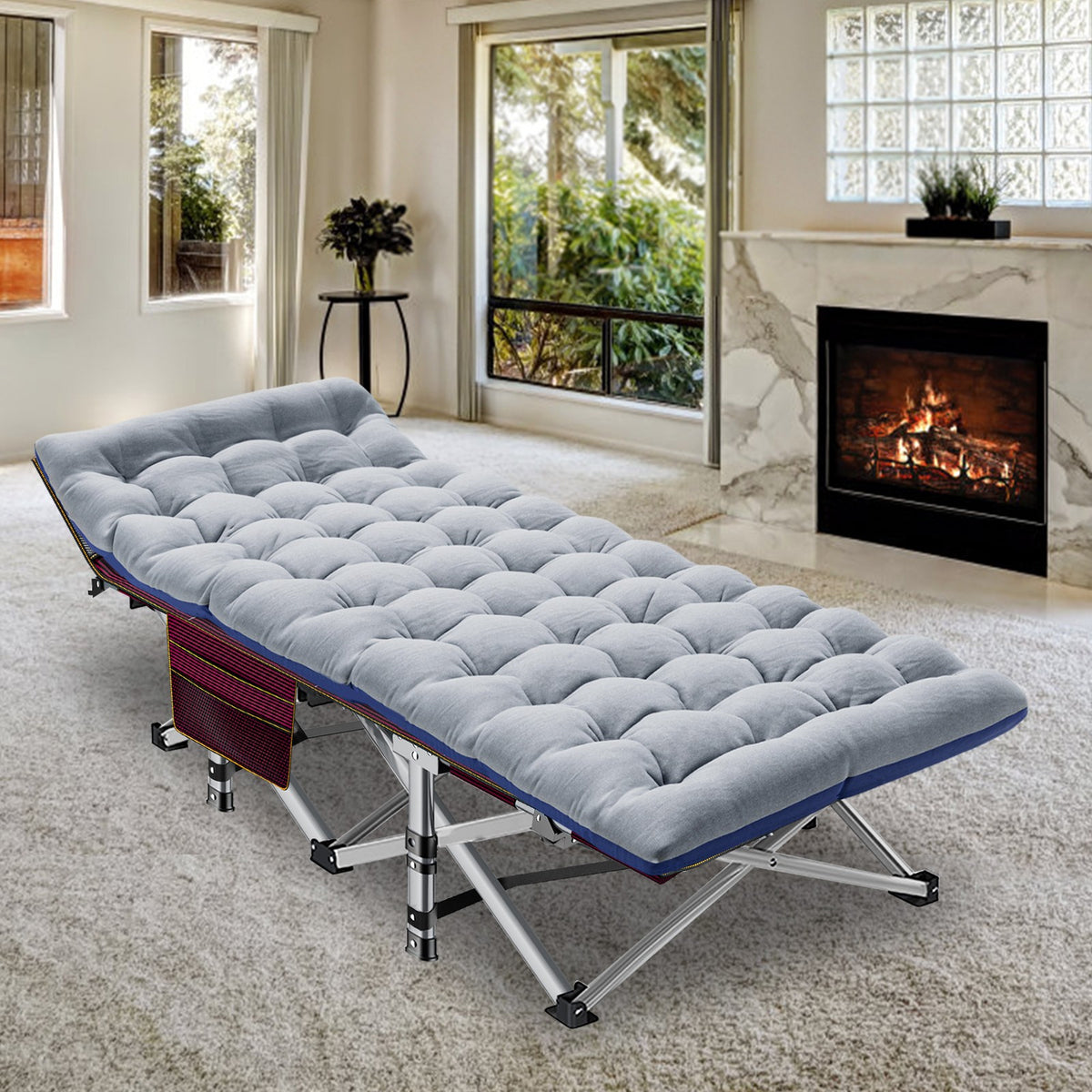 Heavy-Duty Camping Cot for Adults with Foldable Mattress and Adjustable Backrest