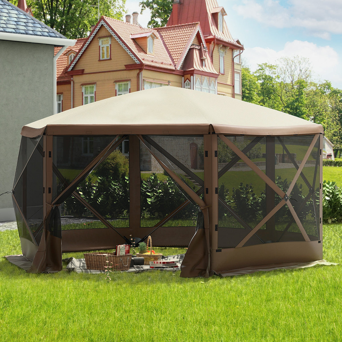 Portable 10x10 Pop-Up Camping Gazebo Shelter with Side Walls