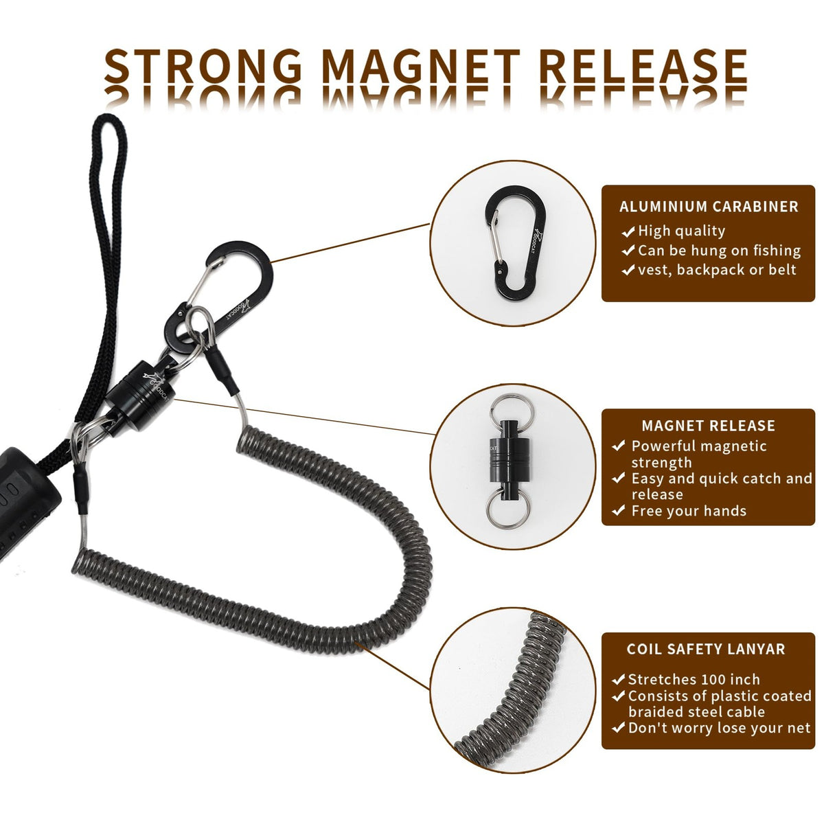 Fly Fishing Landing Net with Rubber Mesh & Magnetic Release - Bass & Trout