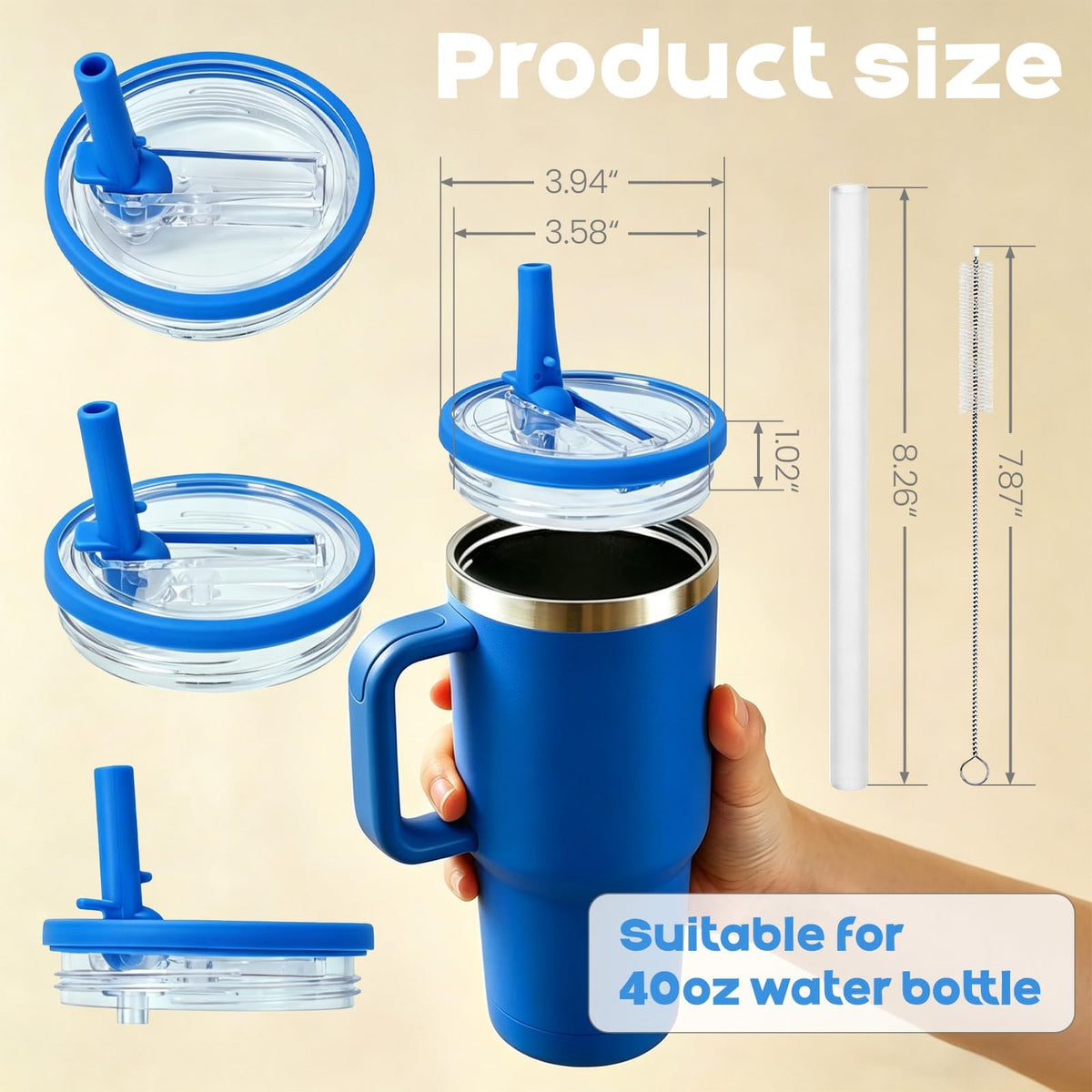 40 oz Leakproof Flip Straw Replacement Lids for HydroJug Bottles (Blue) - 2 Pack