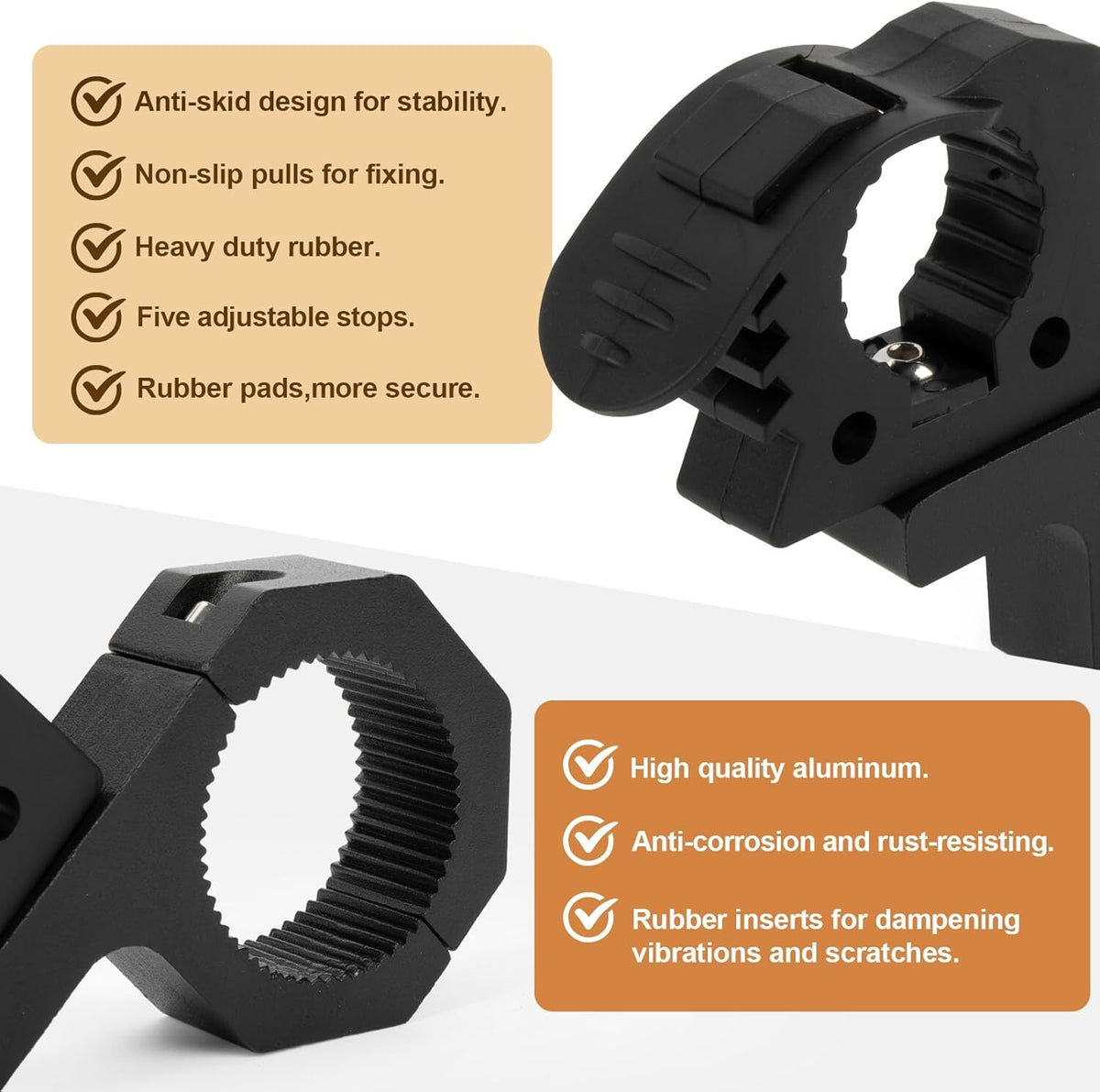 Universal Rubber Clamps Mount for Shovels, Axes & Farm Equipment - Fits 1-1/7'' to 1-3/7'' Diameter Tools