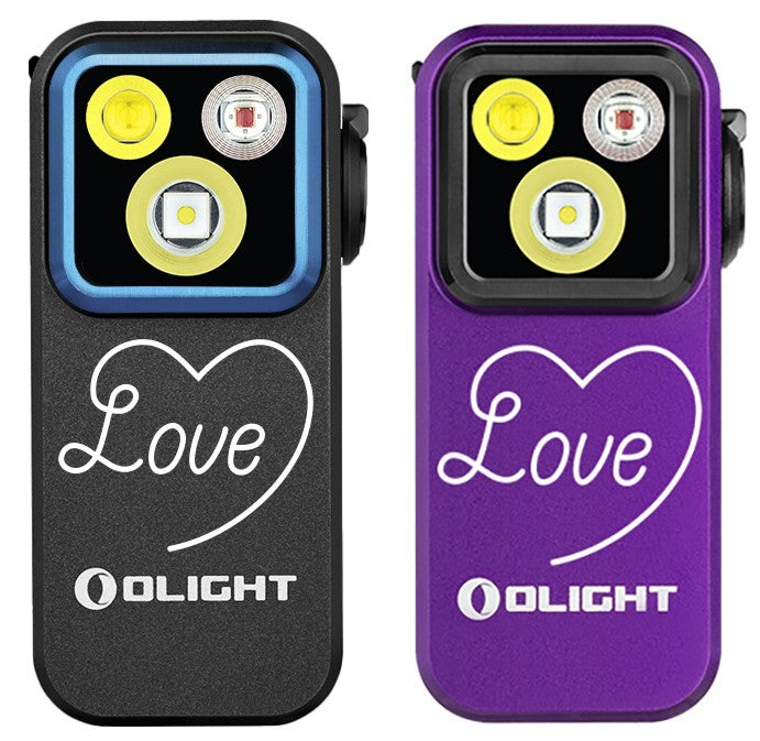 Olight Oclip Pro Heart-Shaped Clip-On Flashlight, 500 Lumens, Black & Purple Bundle
