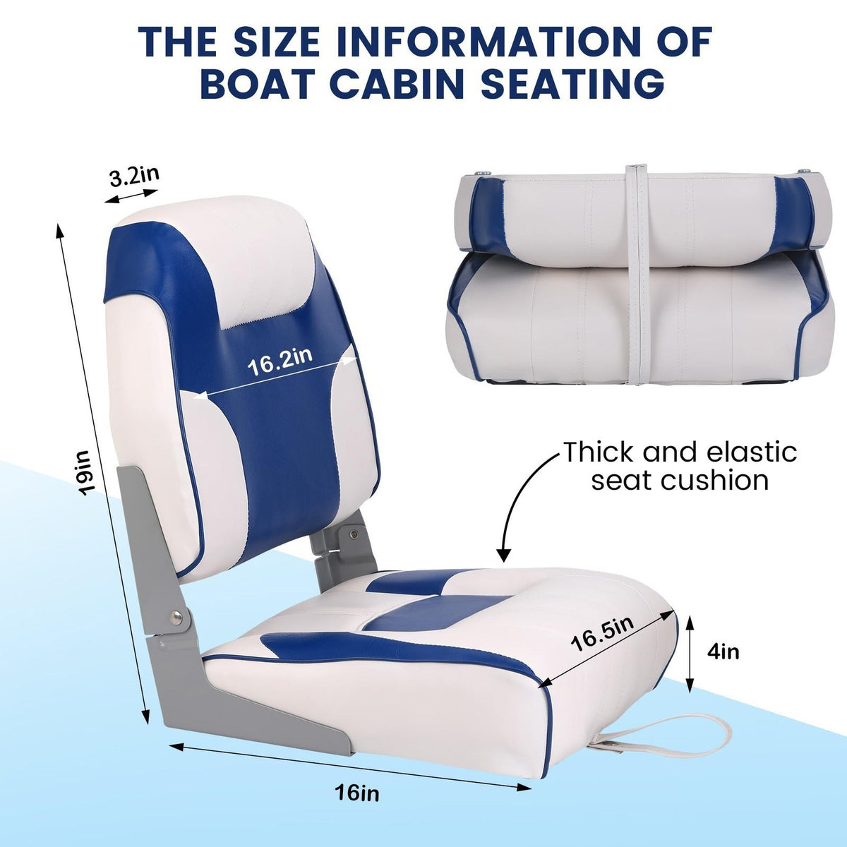 2-Pack Fold-Down Boat Seats with Thick Cushions and Weatherproof Material