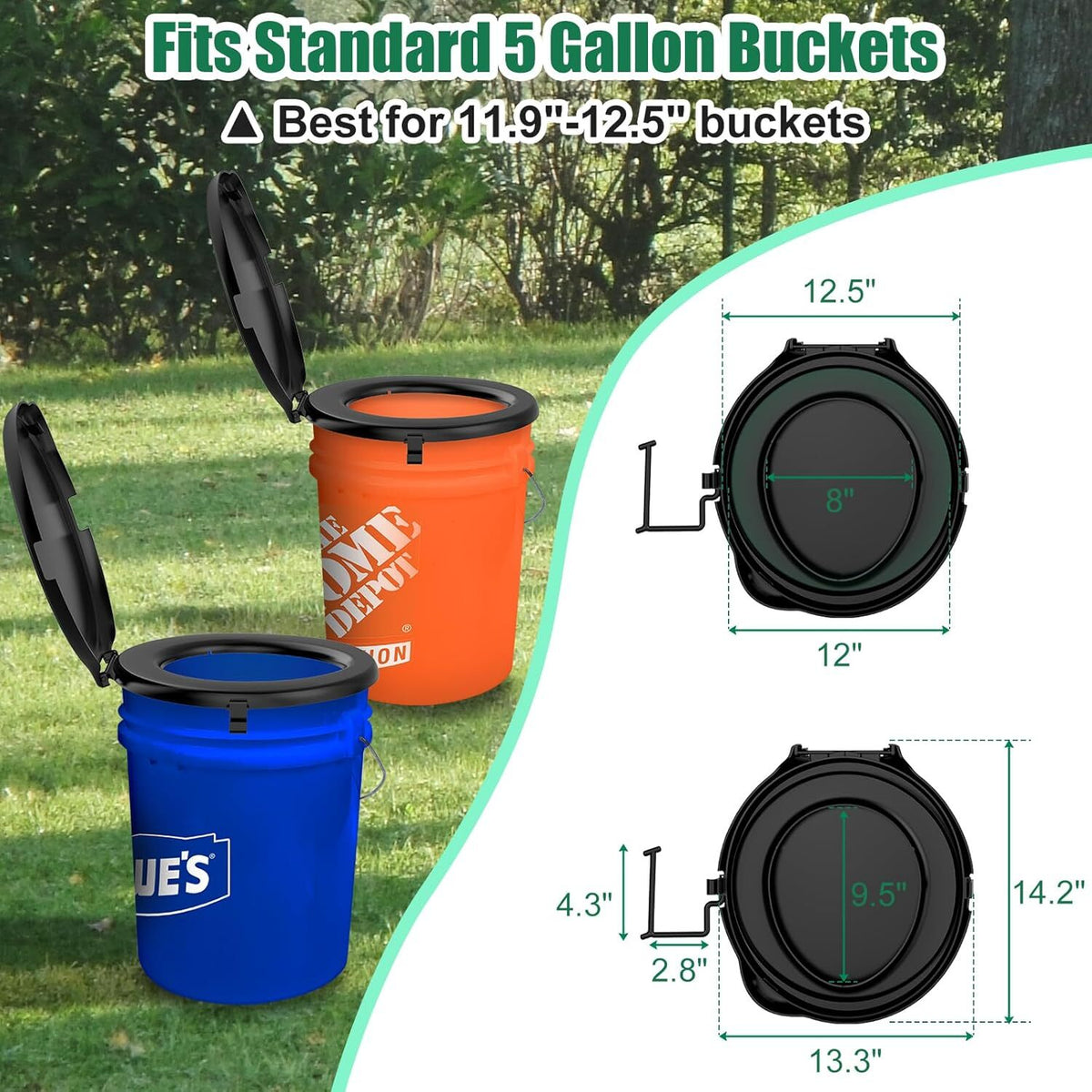 Portable Camping Toilet Seat for 5 Gallon Buckets with Lid and Paper Holder