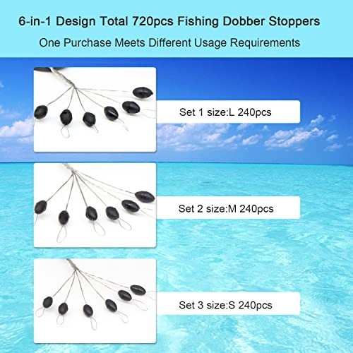 720pcs Fishing Rubber Bobber Stops Set - Black Oval Floats for Float & Bottom Fishing