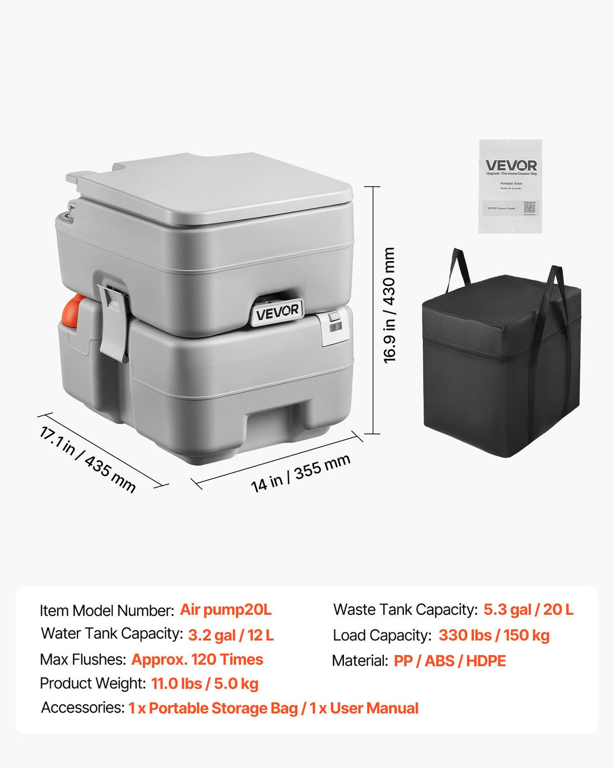 Portable Camping Toilet with Flush 5.3 Gallon Waste Tank for Outdoor Travel