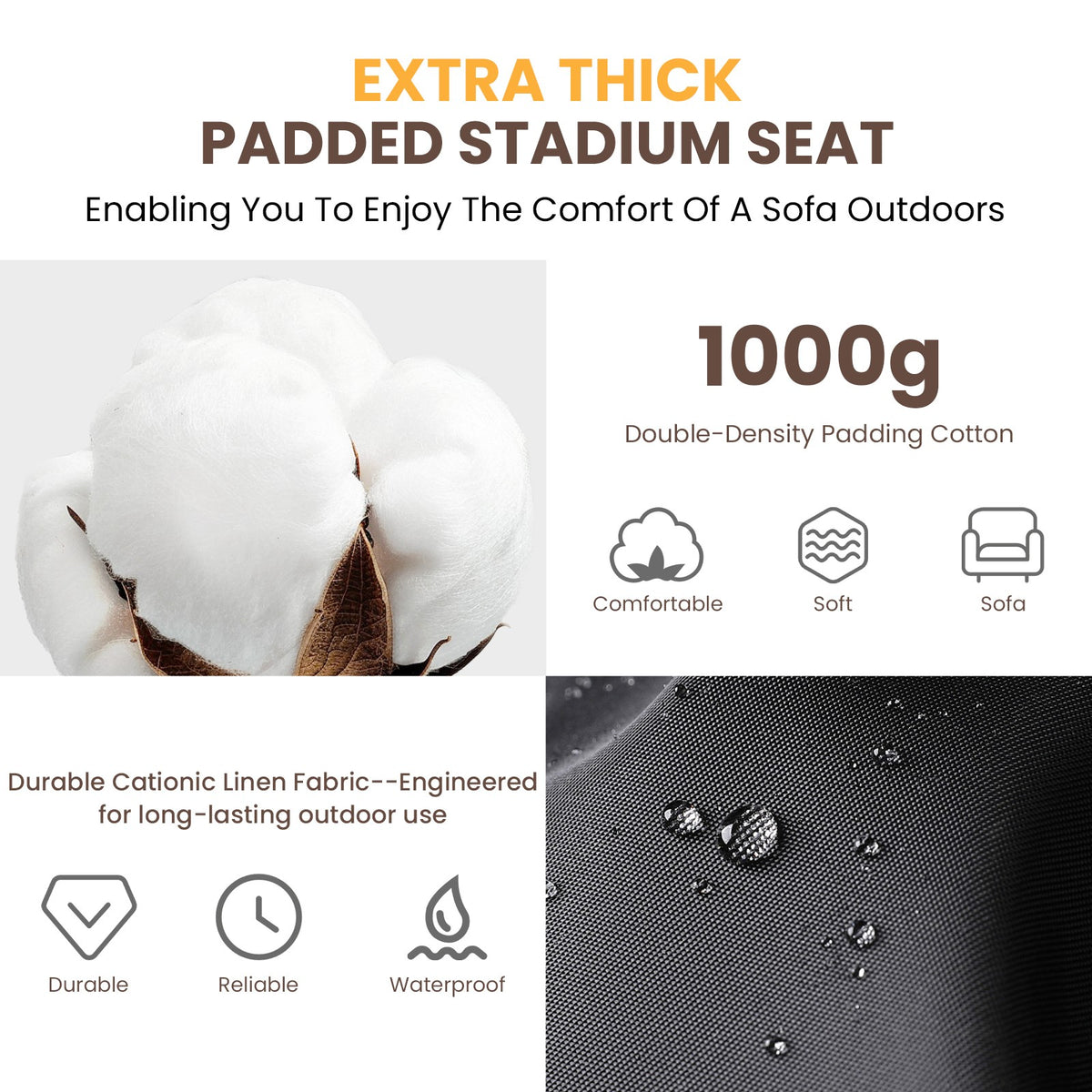 Heated Stadium Seat with Back Support - Adjustable Bleacher Chair, Waterproof 600D Oxford