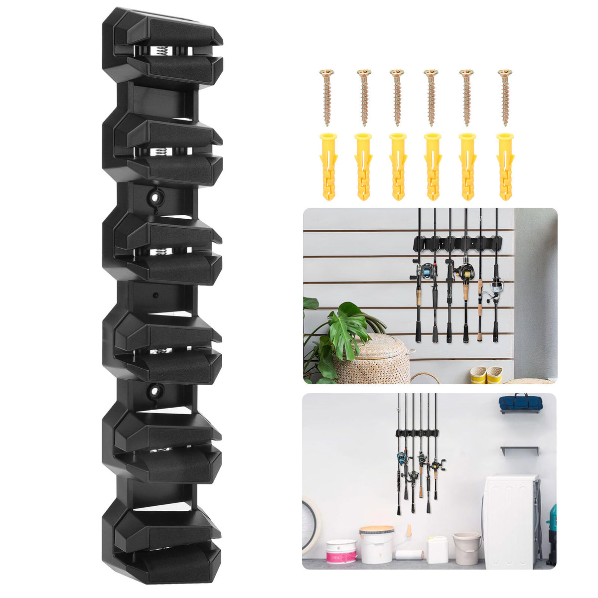 Wall Mount Fishing Rod Holder Rack for Garage & Boat Storage, Black