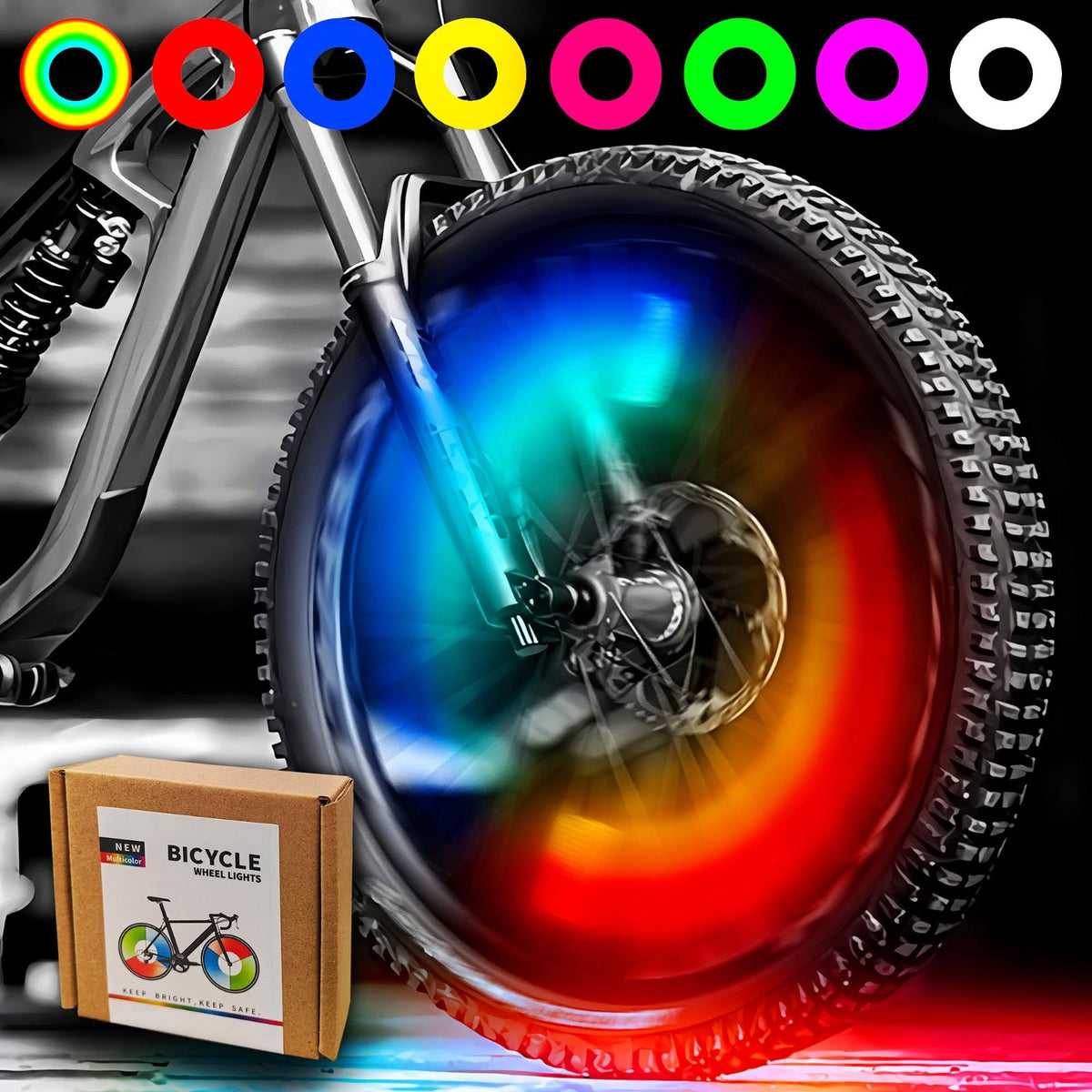 Rechargeable Bike Wheel Lights 2-Pack - 7-Color Spoke Lights with Motion Sensor Weatherproof
