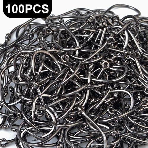 50-100pcs Gold Fishing Hooks - High Carbon Steel, Barbed, Ringed Eye, Multiple Sizes