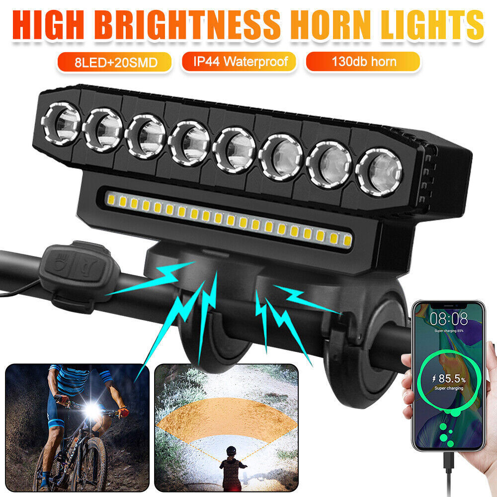 Super Bright USB Rechargeable Waterproof Bicycle Front Headlight with Horn