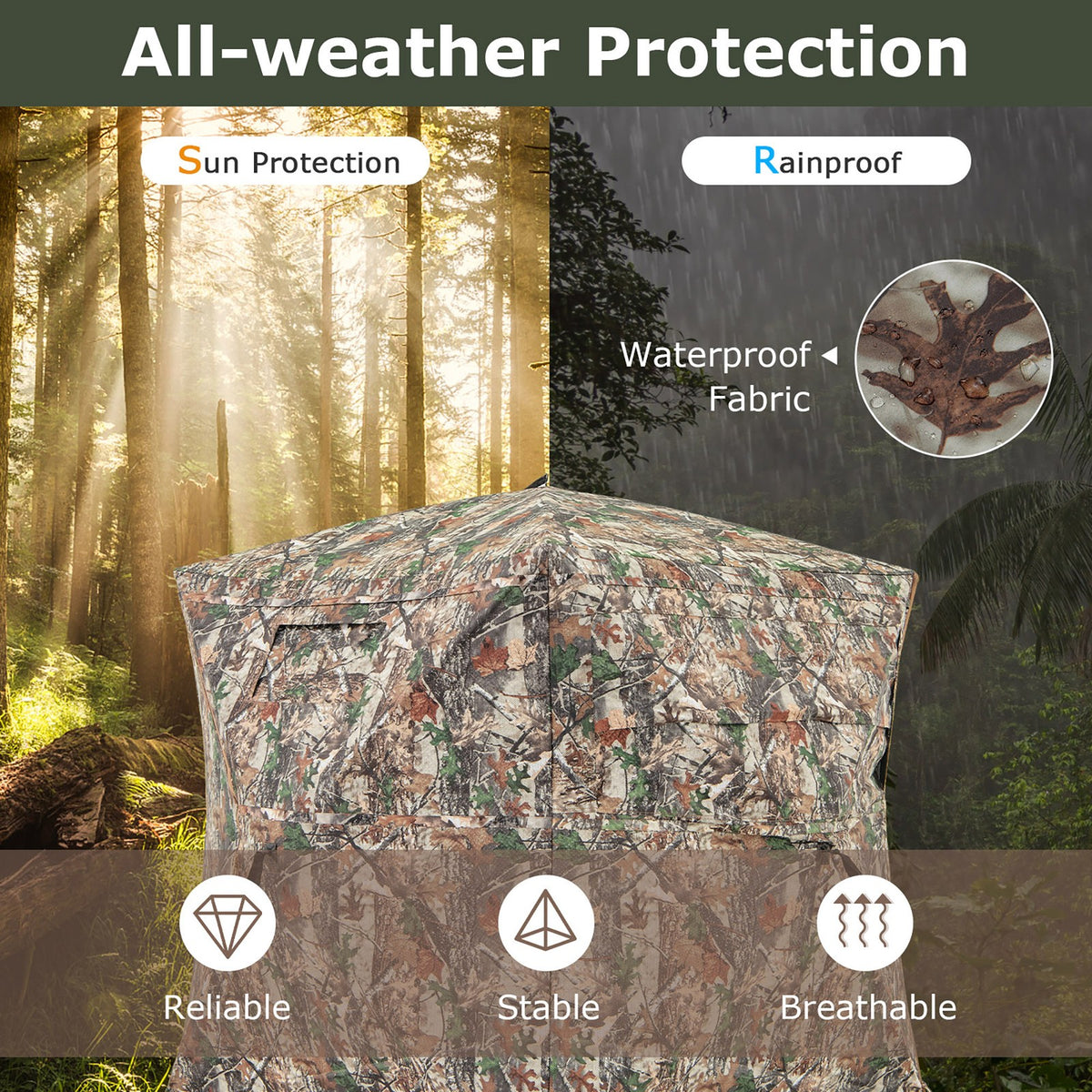 Portable 360° See-Through Hunting Blind with Full-Open Side Door