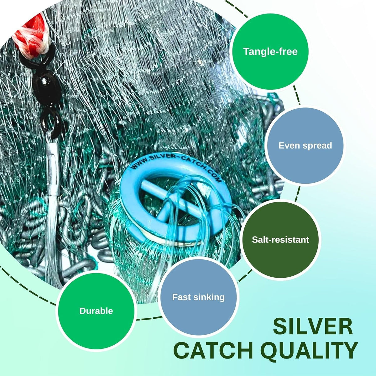 Cast Net for Bait Fishing Monofilament Nylon Heavy-Duty 3/8" Mesh, Multiple Sizes