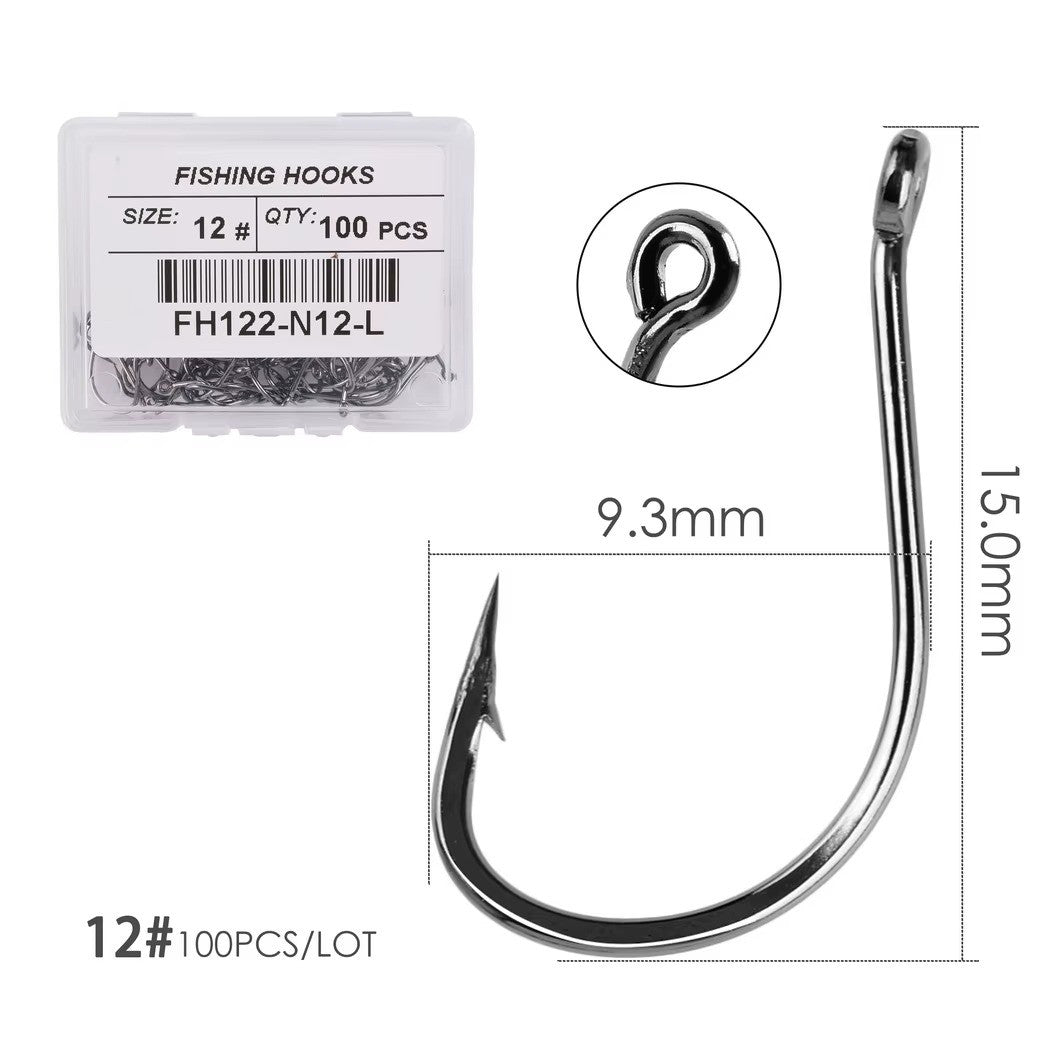 100pcs Fishing Hooks Assortment - Ultra Sharp Carbon Steel Octopus Offset
