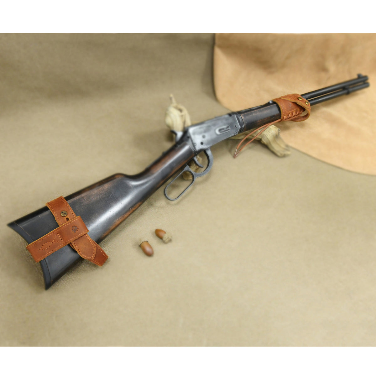 Full Leather Rifle No-Drill Harnessed Buttstock Mount with Sling Loop