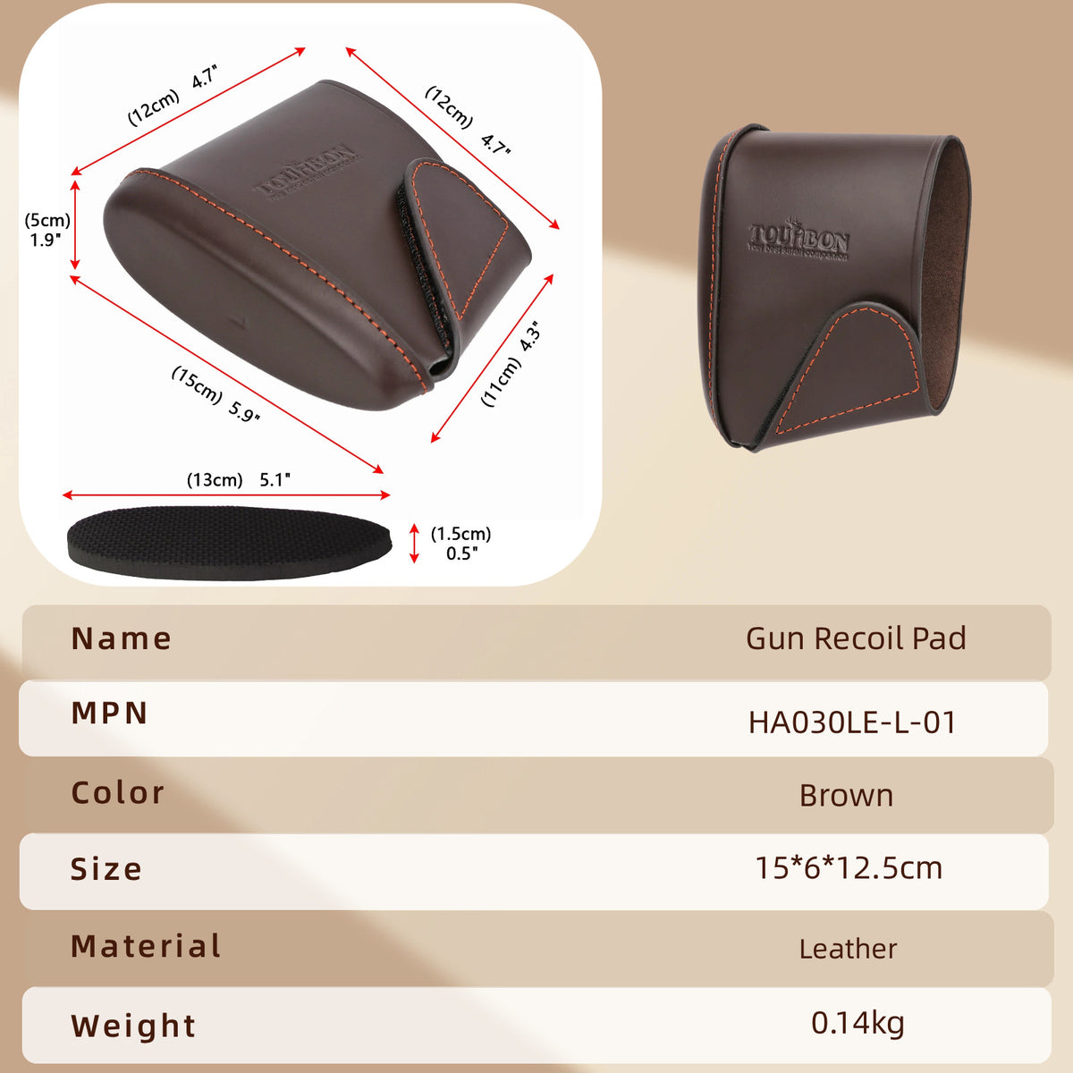 Leather Recoil Pad for Rifle and Shotgun Stock - Adjustable Shooting Cushion