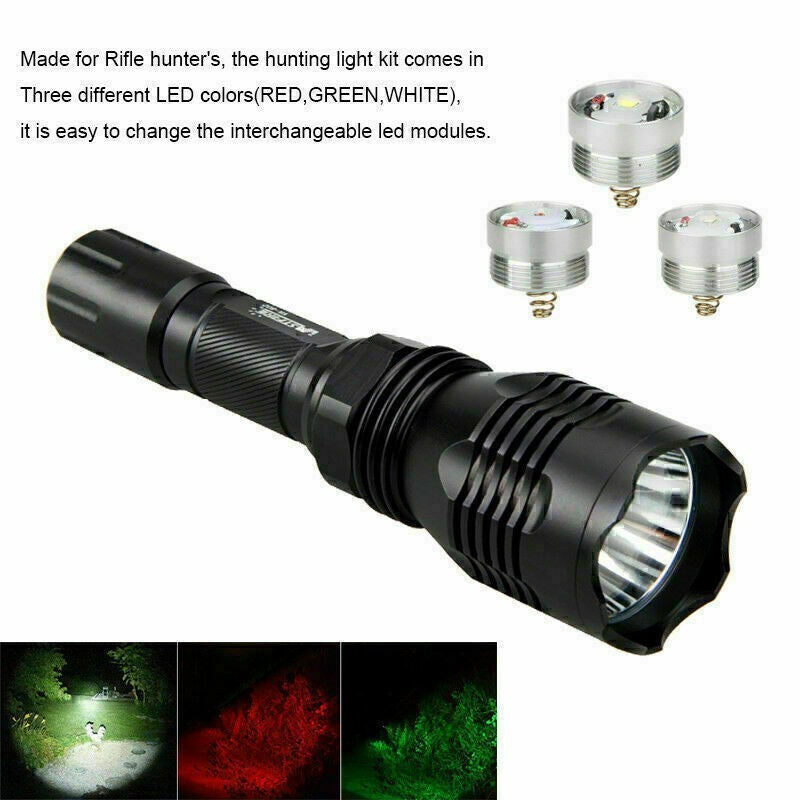 3-Color LED Predator Hunting Flashlight with Mounts - Green, Red, White