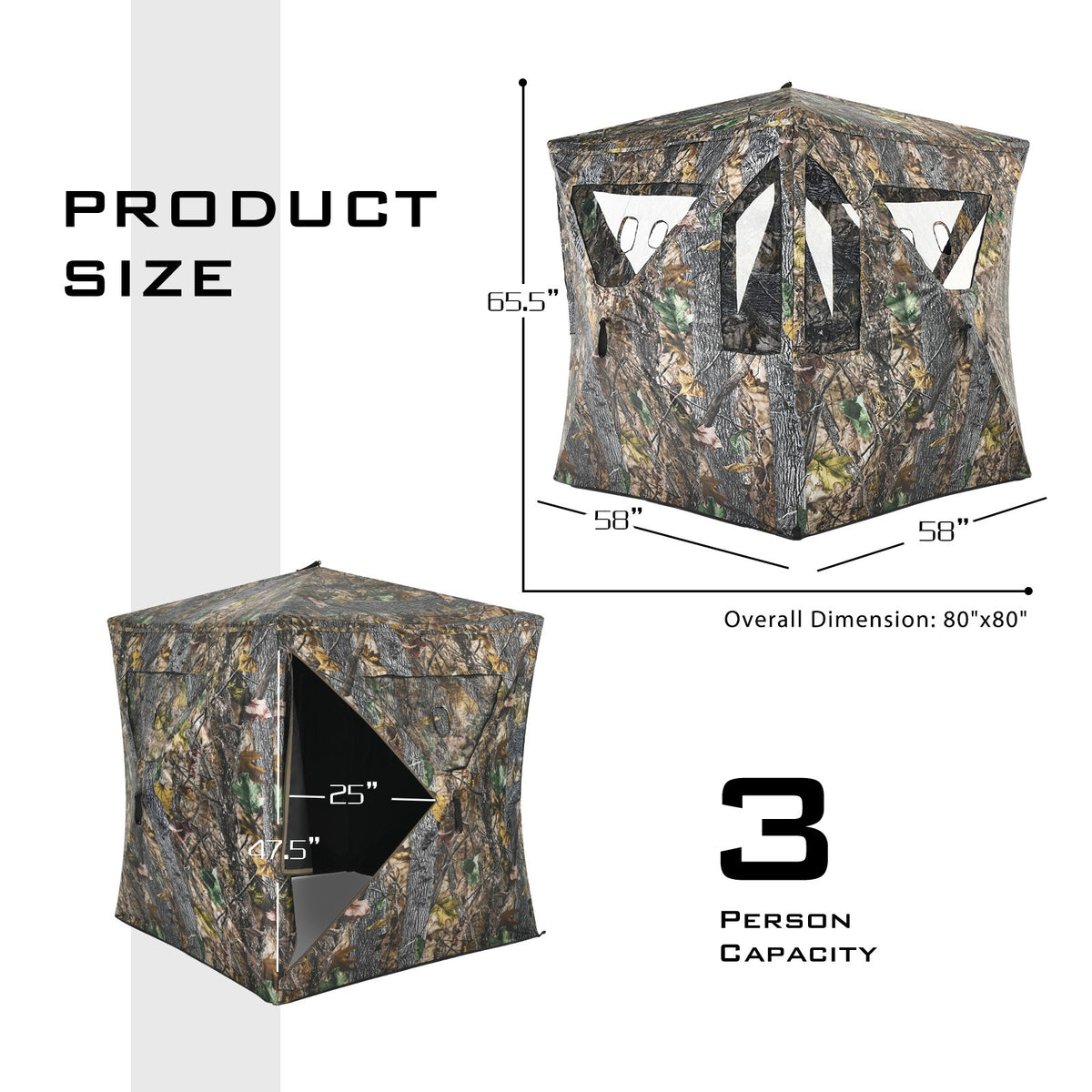 Portable Hunting Blind Pop-Up Ground Tent with Gun Ports and Carrying Bag