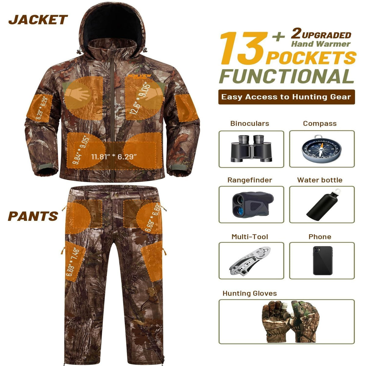 Men's Insulated Camouflage Hunting Suit with Jacket and Pants Set for Cold Weather