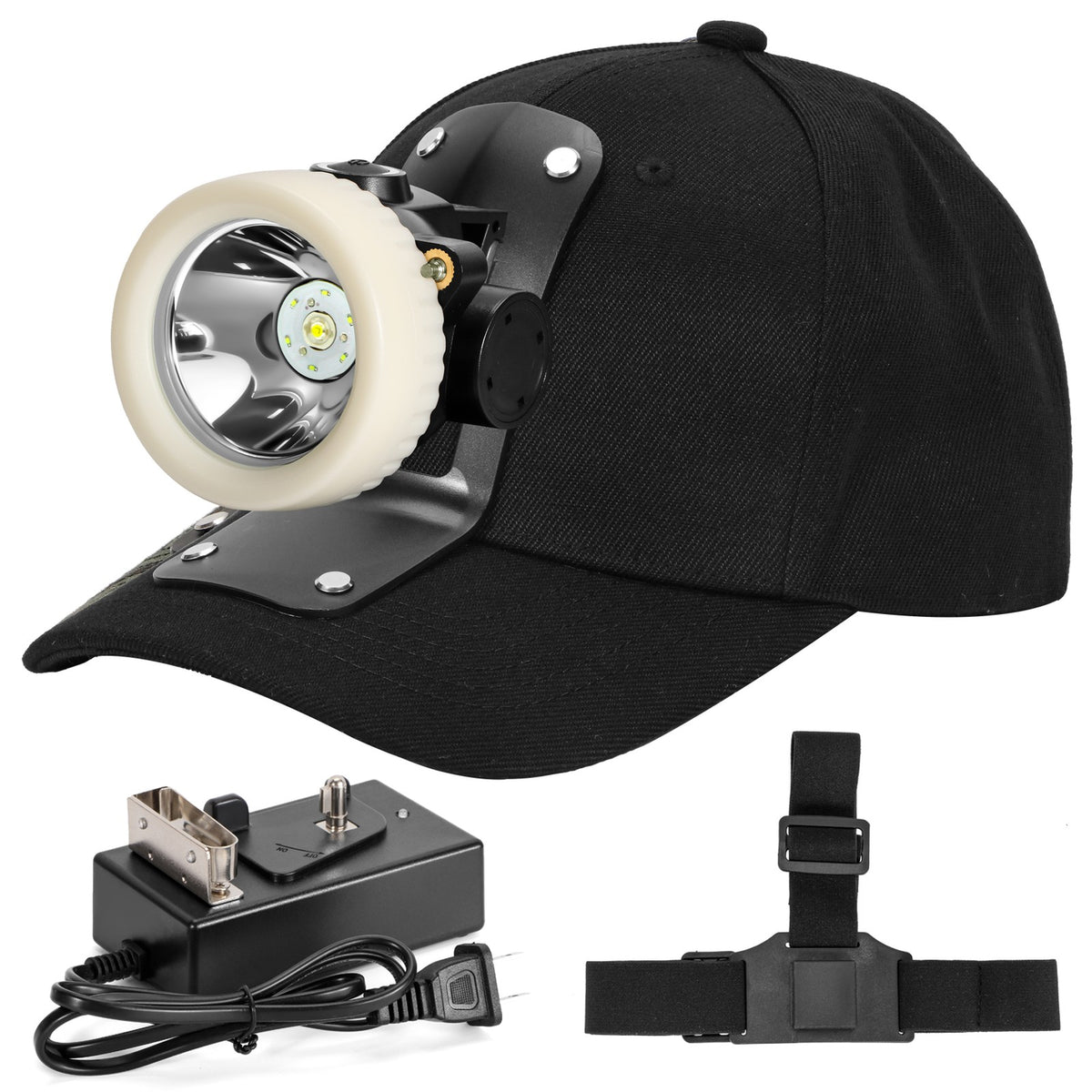 Rechargeable LED Mining Headlamp Waterproof Headlight with Miner Cap