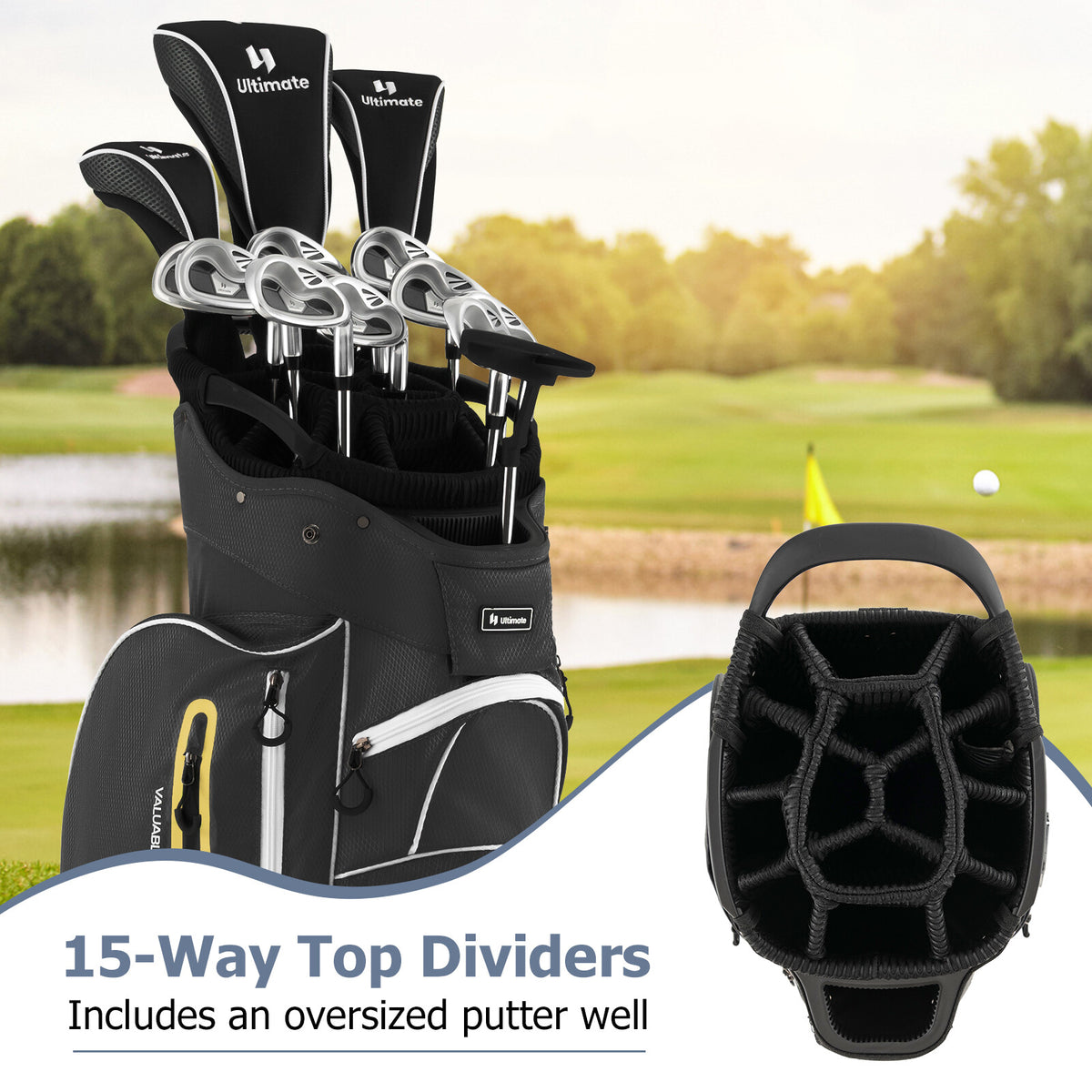 Lightweight Golf Cart Bag with 15-Way Top Dividers and Multiple Pockets | Fits All Variants
