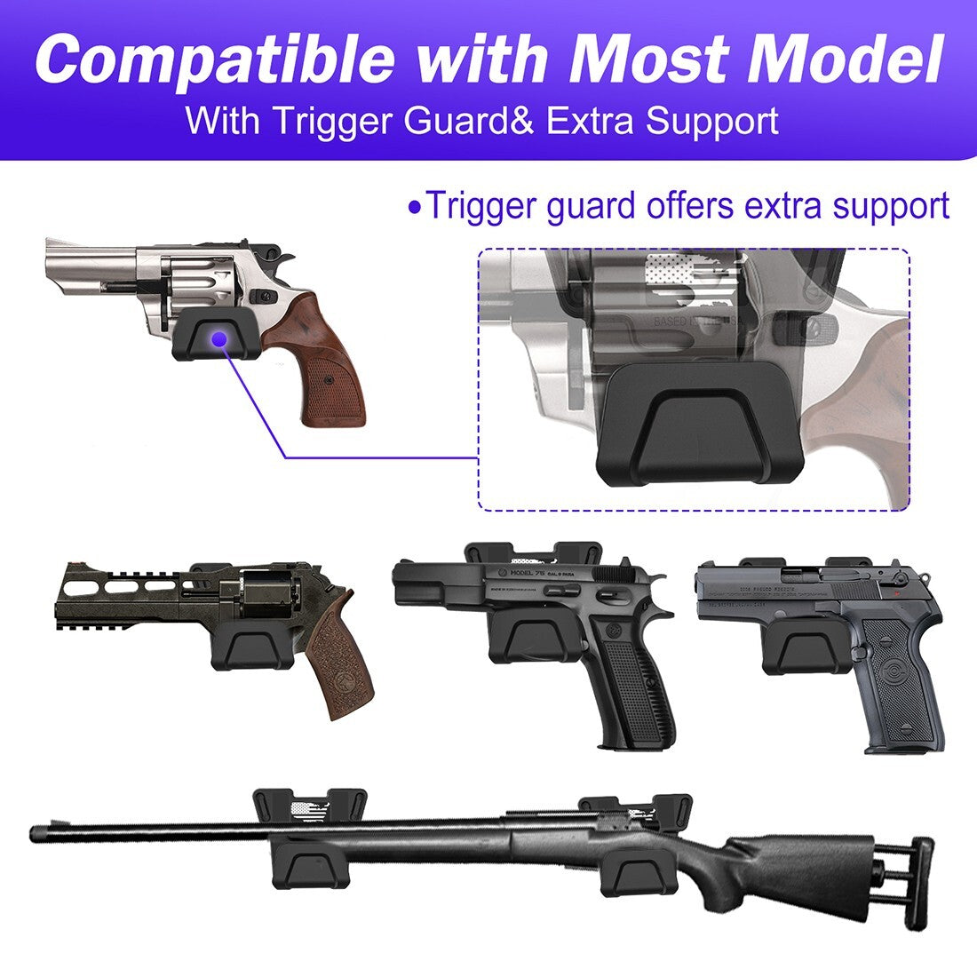 Magnetic Car Gun Mount Holder Rack with Trigger Guard - 2 Pack