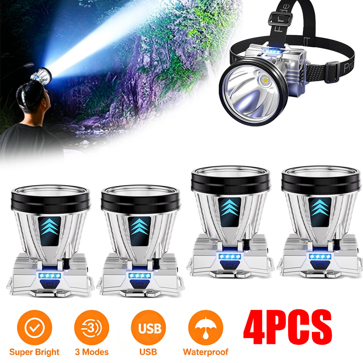 Rechargeable LED Headlamp Waterproof Outdoor Spotlight High Power