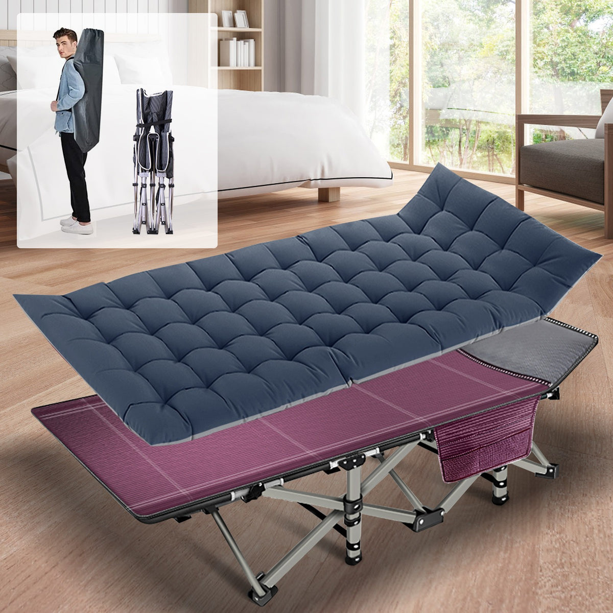 Heavy-Duty Camping Cot for Adults with Soft Detachable Pad & Water-Resistant Frame