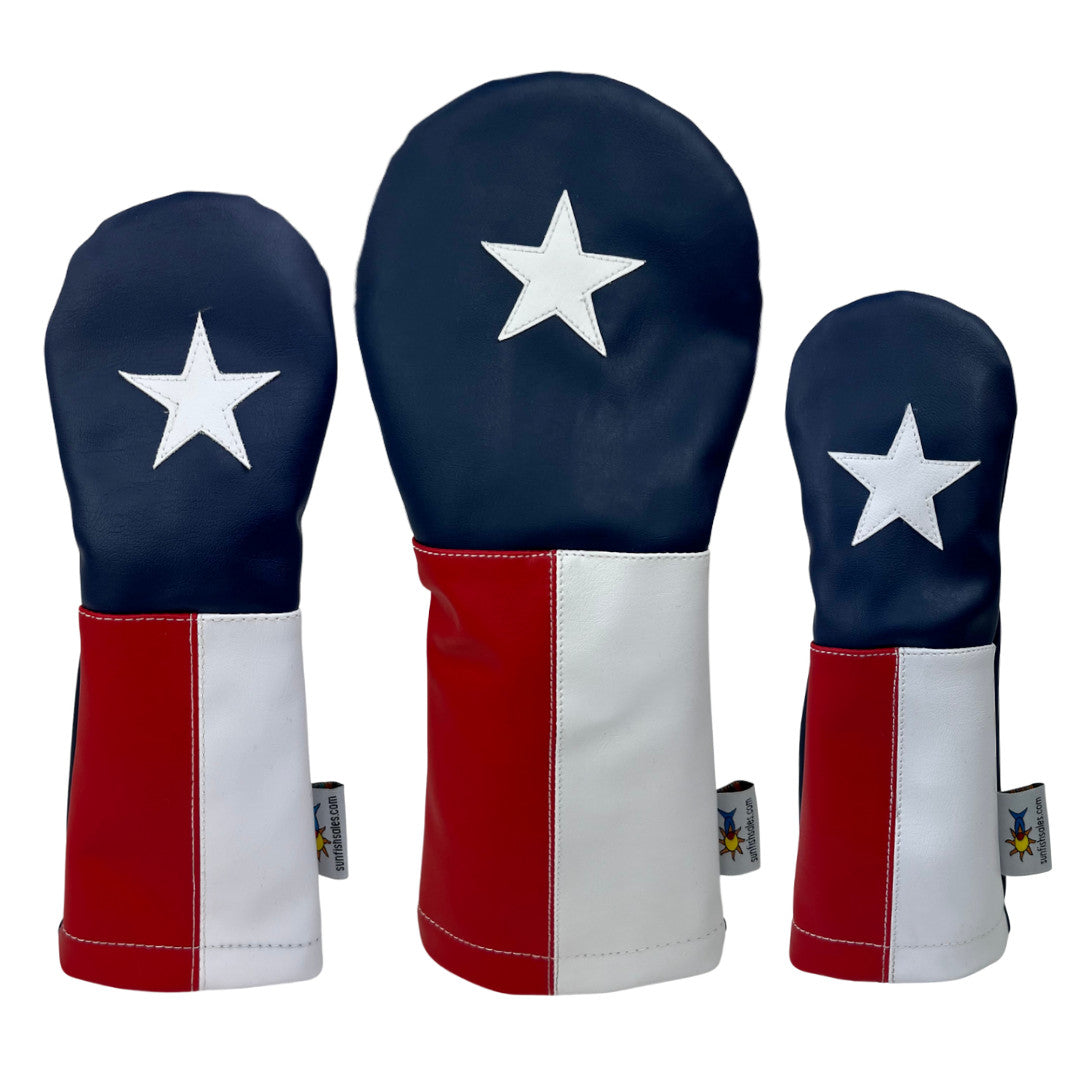 Sunfish Texas Flag Leather Golf Headcover Set - Driver, Fairway, Hybrid