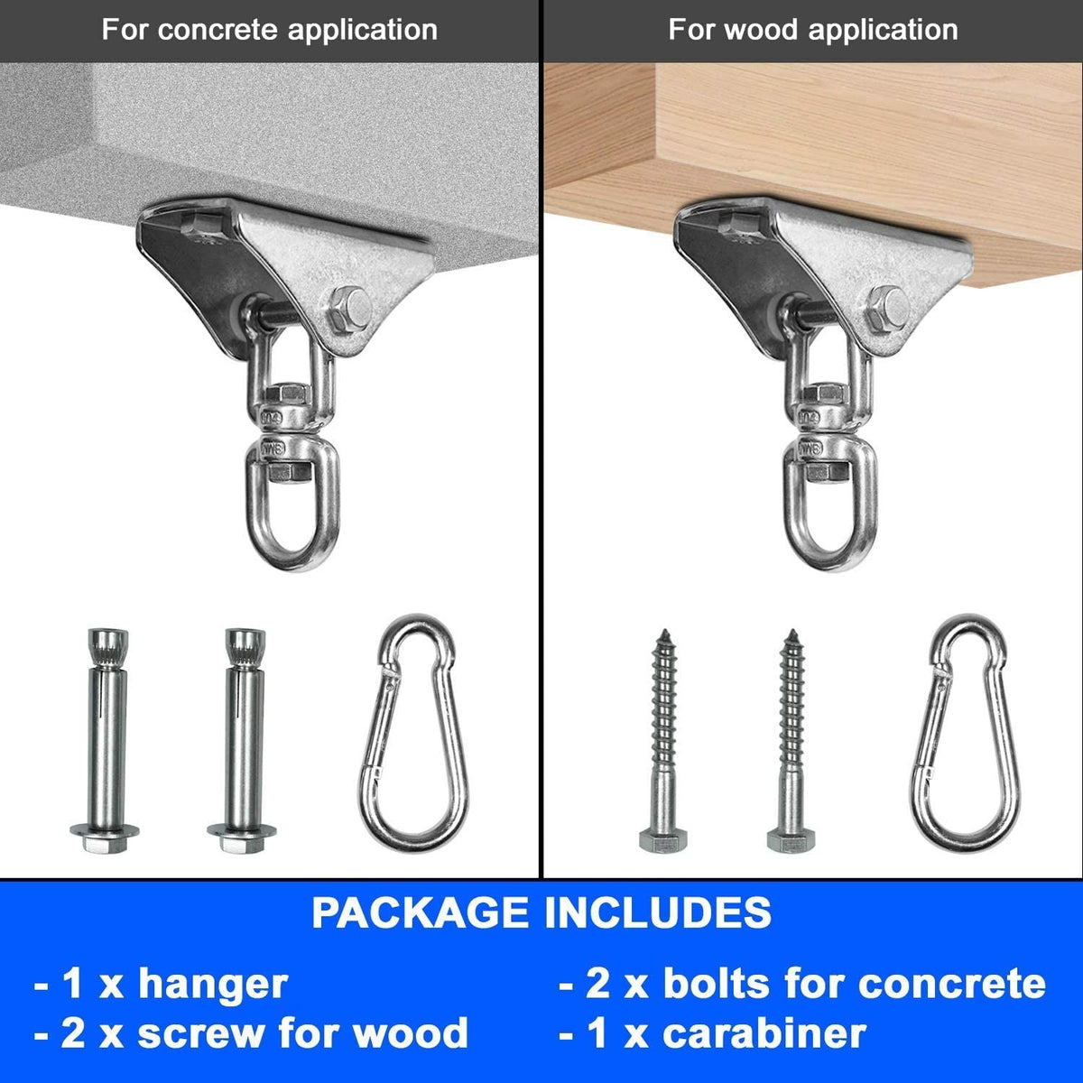 Heavy Bag Hanger with Stainless Steel Swivel Chain and 4 Snap Hooks