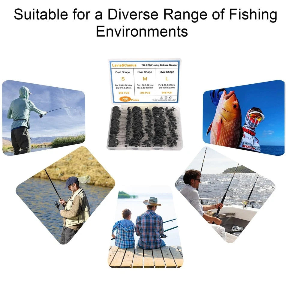 720PCS Fishing Bobber Stopper Kit - Oval Floats Sinkers Line Stops