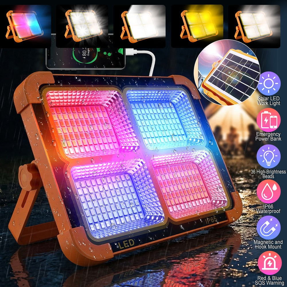 Rechargeable LED Camping Flood Light with Solar & USB Power Bank