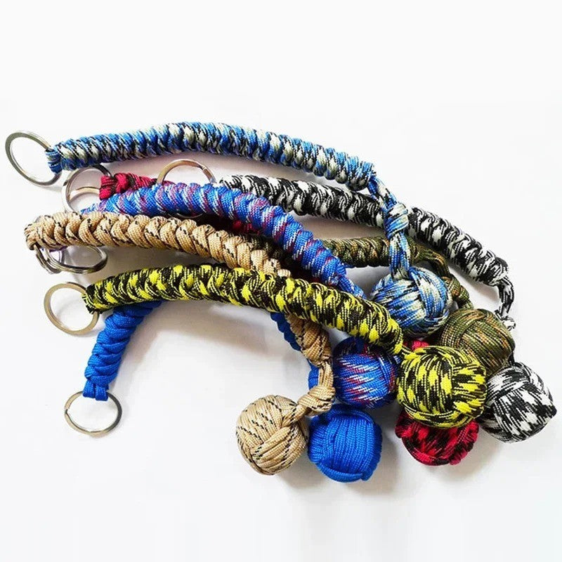 Paracord Monkey Fist Keychain Outdoor Survival Accessory with Steel Ball