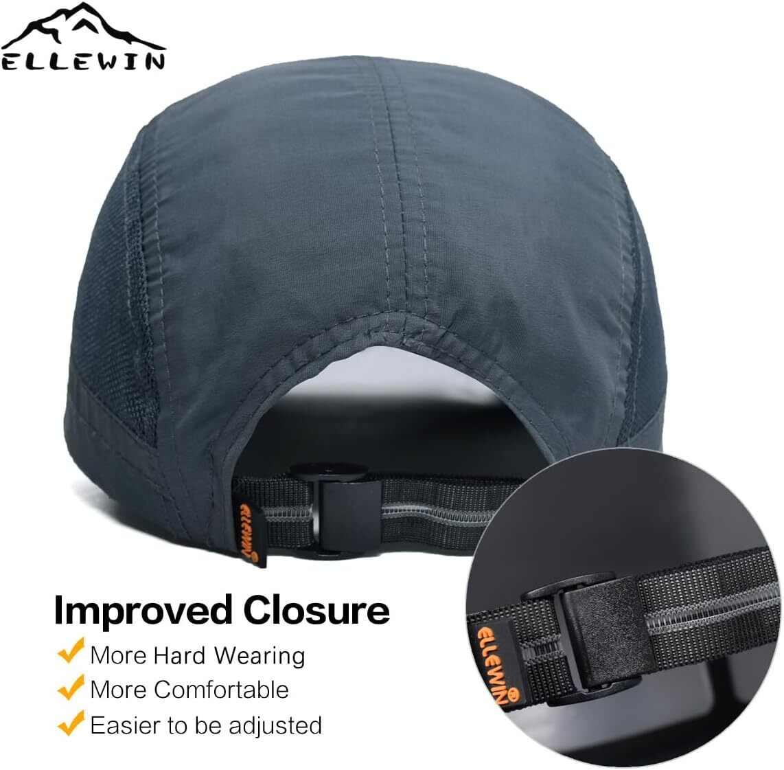 Unisex Baseball Cap UPF 50 Foldable Long Grey Sun Hat