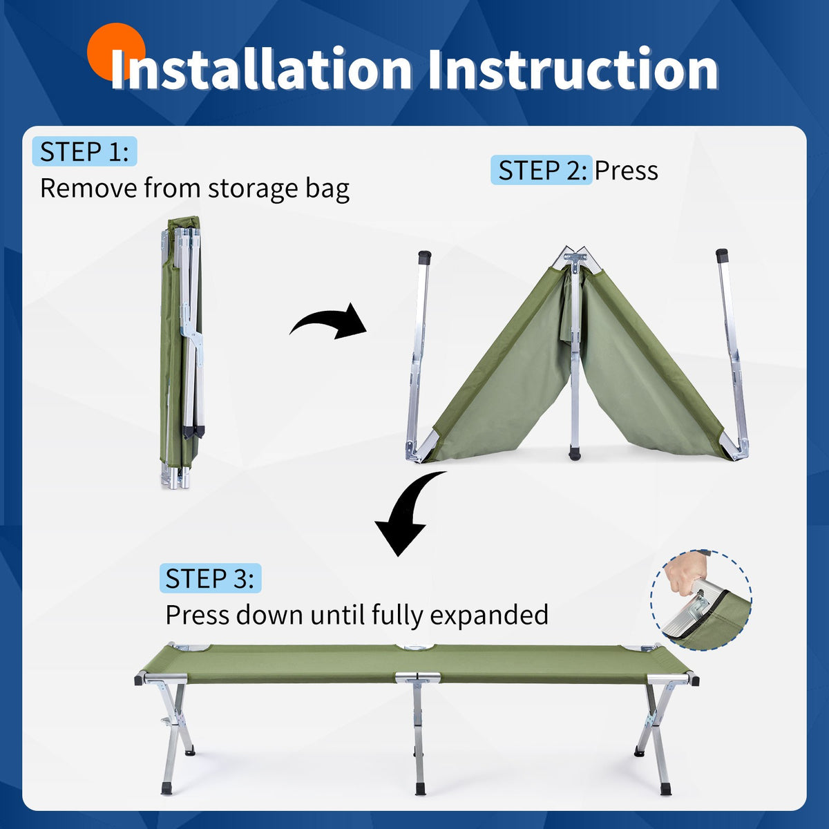 Extra Wide Camping Cot with Heavy Duty Steel X Frame - Portable Folding Bed