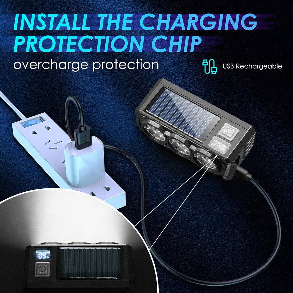 Solar USB Rechargeable Bike Light with Bright LED Beam & Loud Horn