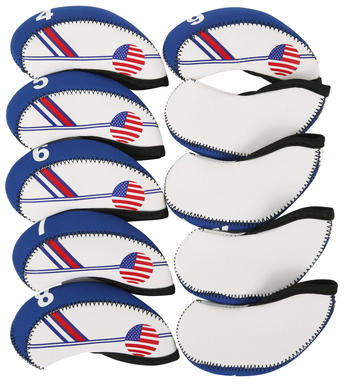 10 Pcs Lightweight Golf Head Covers with USA Flag Design for Irons - Protect Clubs