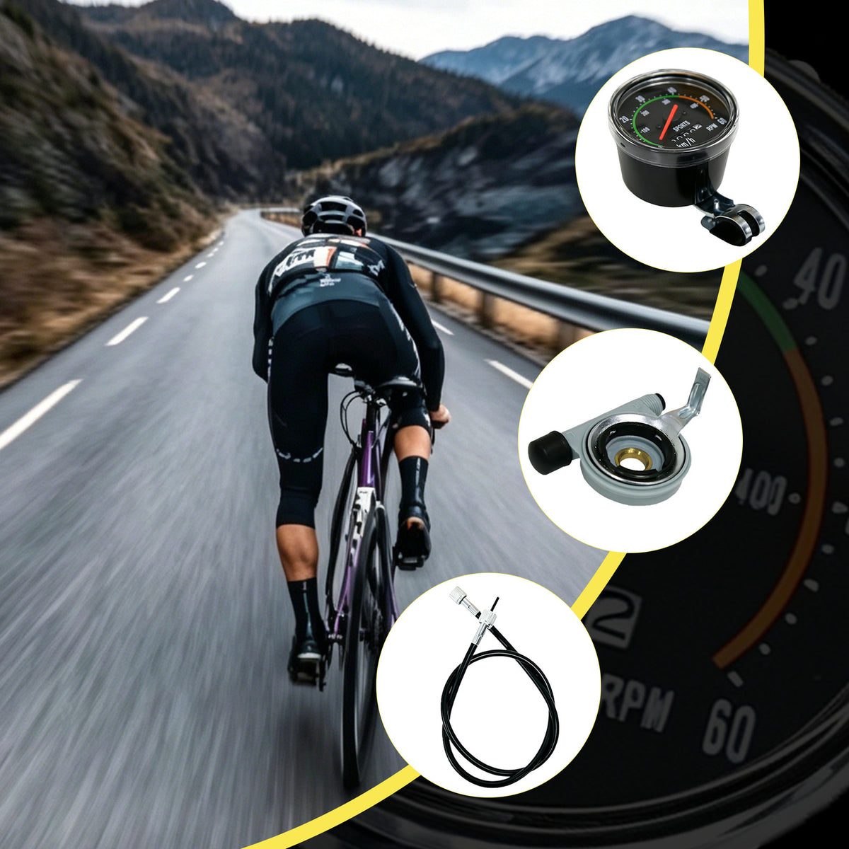 Analog Bicycle Speedometer with Mounting Hardware - Mechanical Odometer for Bikes
