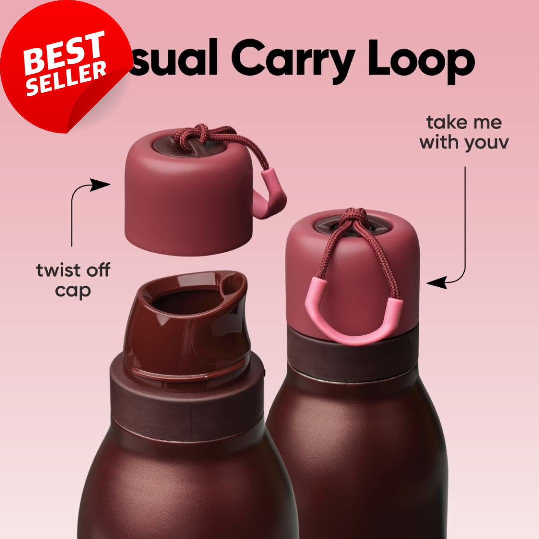 Insulated 24oz Water Bottle with Straw - BPA-Free, Leak-Proof, Black Cherry