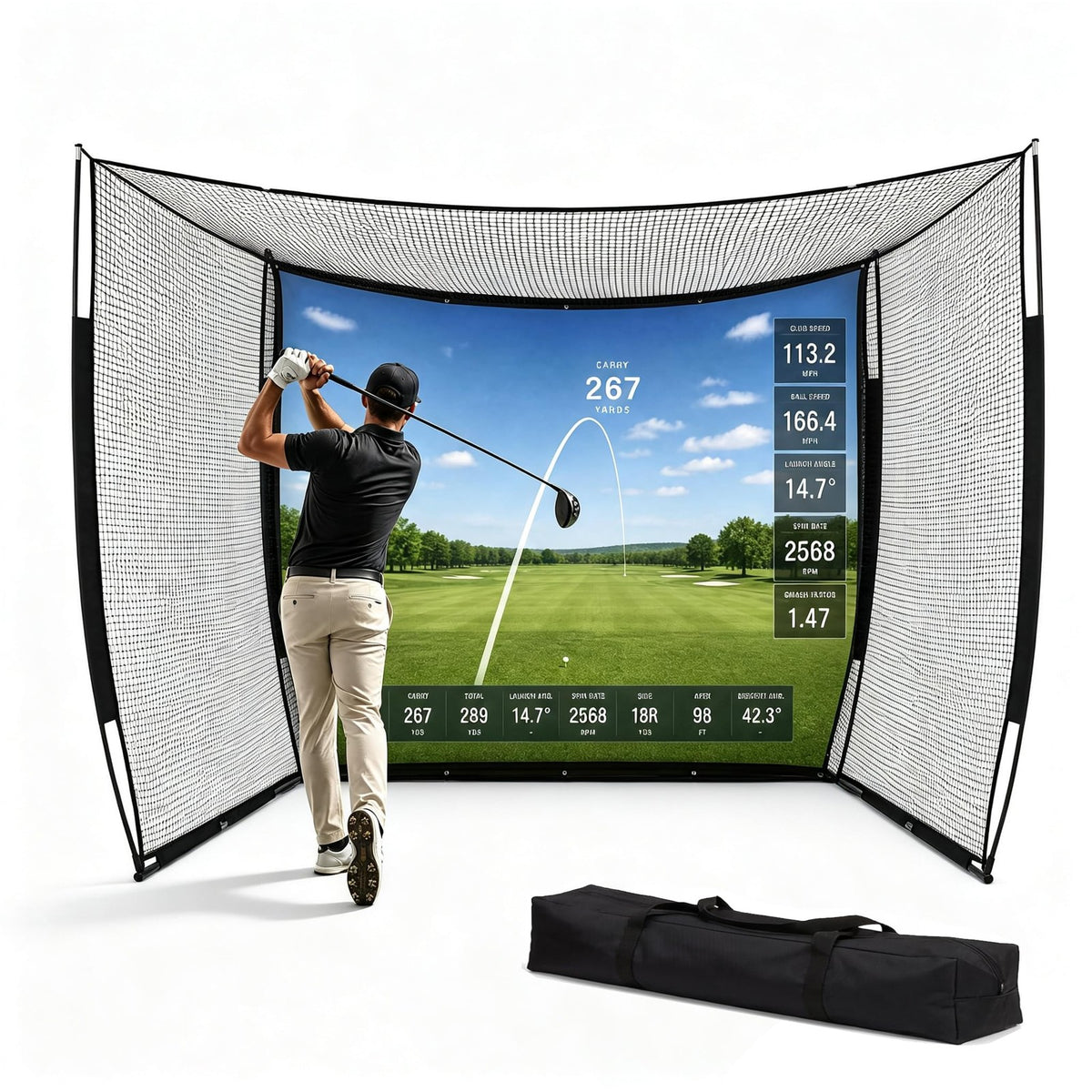 Heavy Duty Golf Practice Net Cage 10x8ft with Impact Screen for Swing & Drive