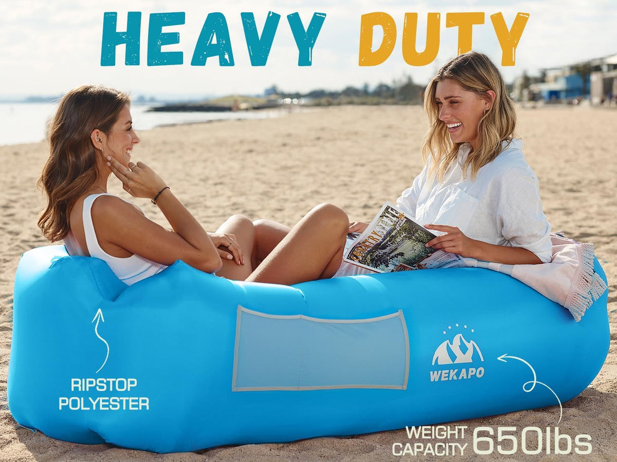 Inflatable Lounge Chair for Camping & Beach - Portable Air Couch with Headrest
