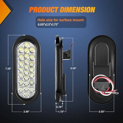 6 Inch Oval Trailer Tail Light 2PCS Waterproof LED Backup & Tail Lights