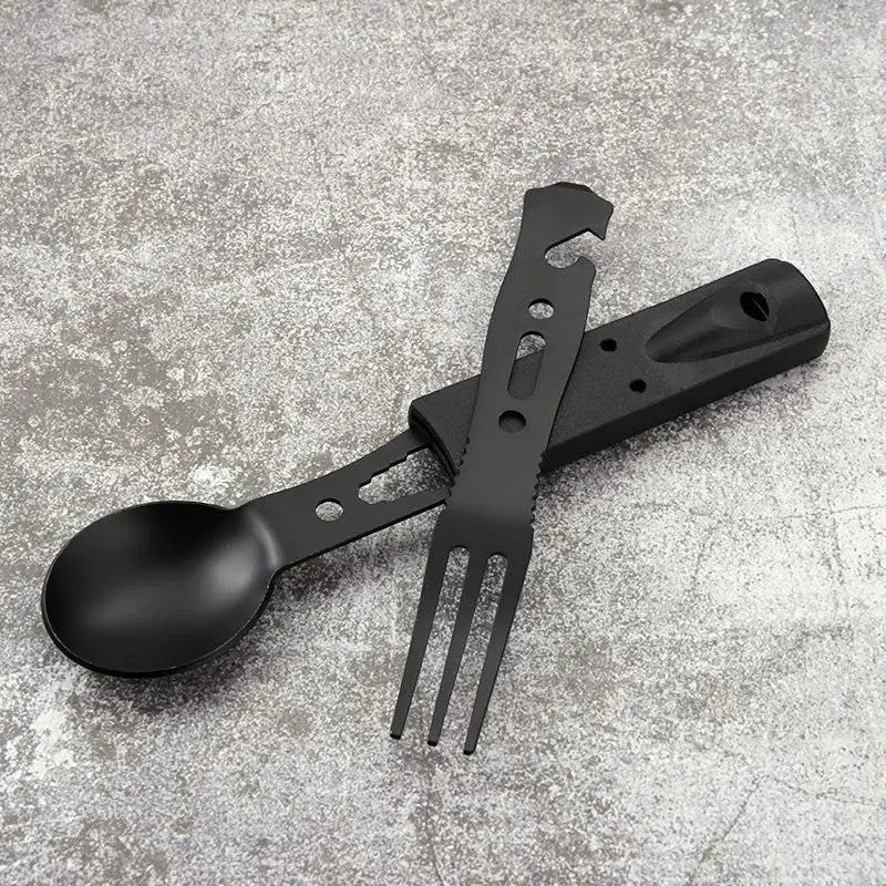 7 in 1 Camping Survival Multi Tool Set with Fork, Knife, Spoon, and Whistle