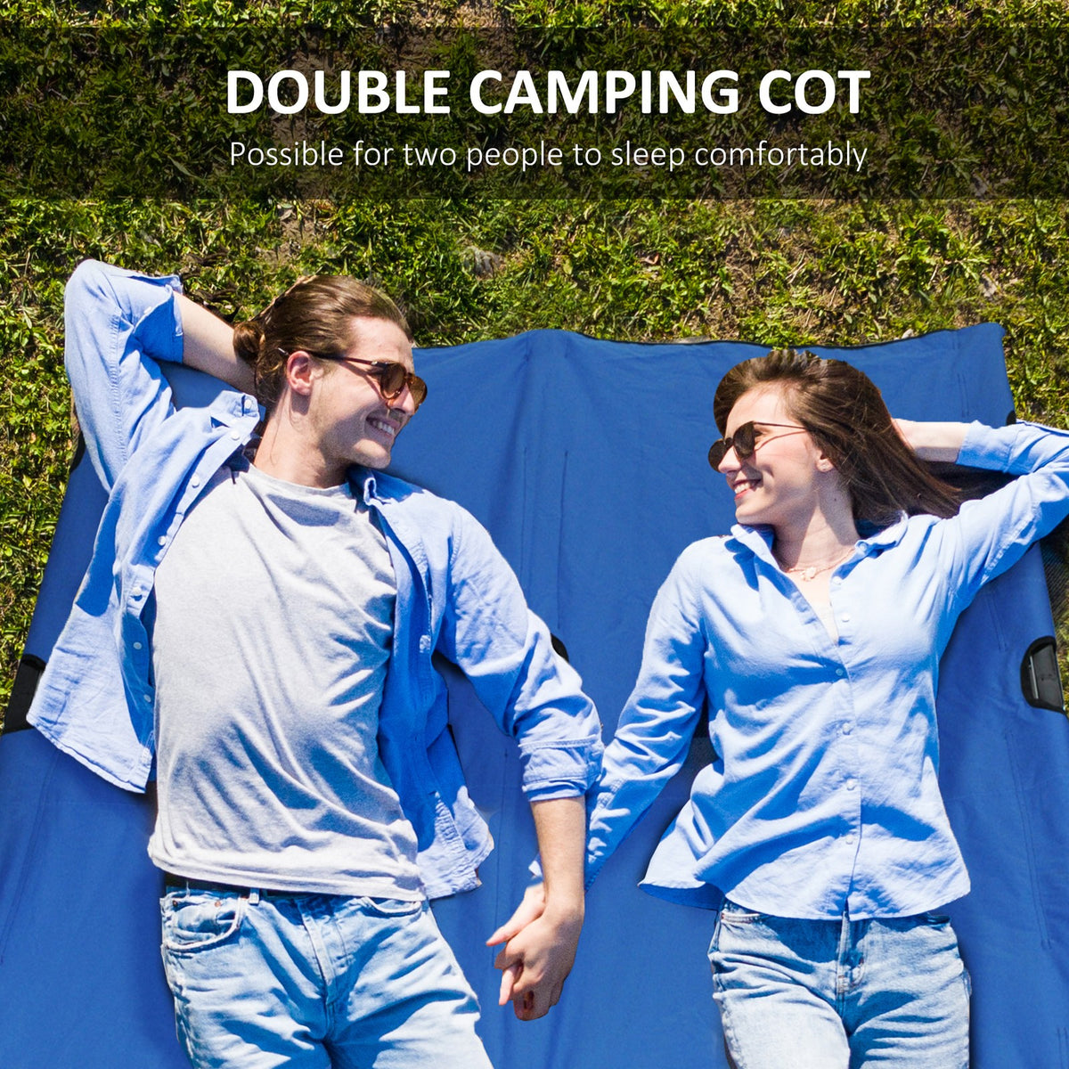 Two-Person Folding Camping Cot with Carry Bag Blue - Support Up to 300 lbs