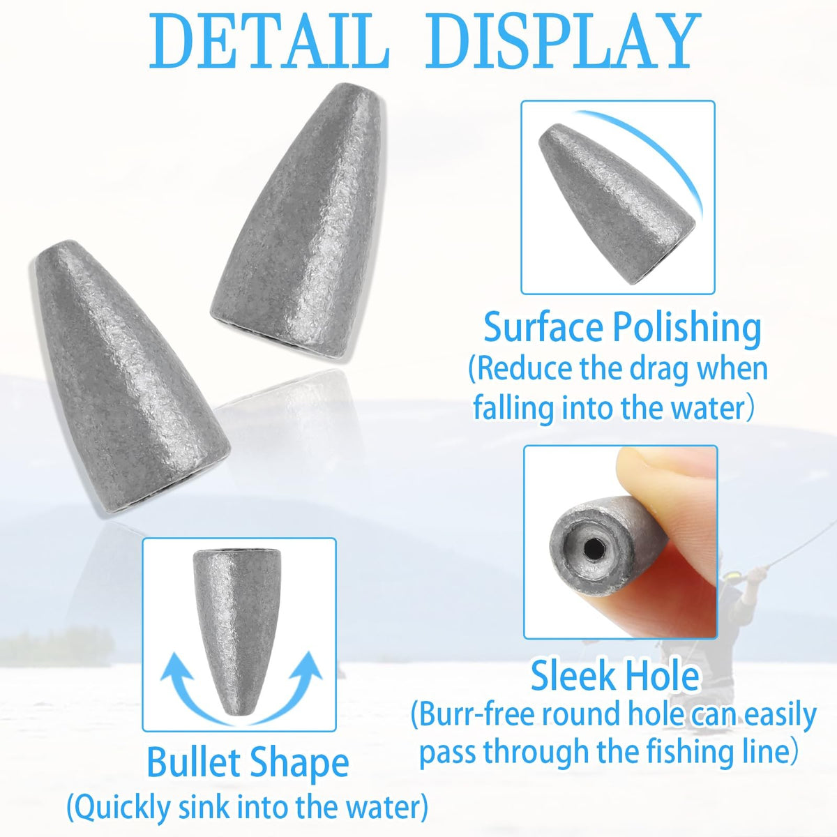 50PCS Bullet Fishing Sinkers Weights for Bass Worm Fishing - Multiple Sizes
