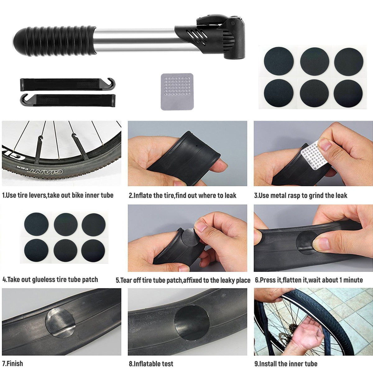 Bike Repair Kit with Water-Resistant Storage Bag 16-in-1 Multi-Tool & Tire Patches